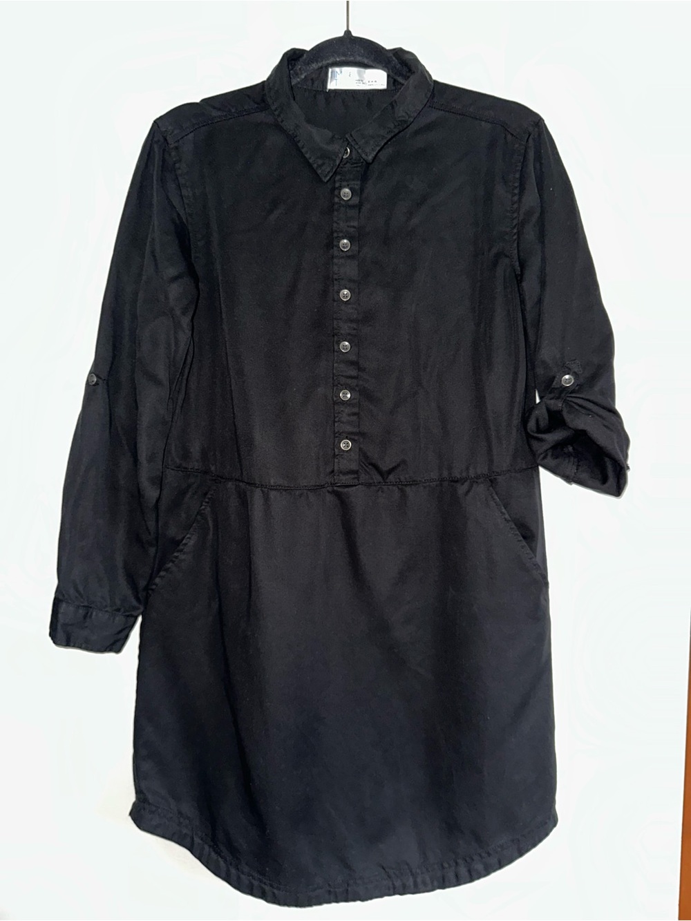 Time and Tru Black Long Sleeve Button-Front Shirt Dress
